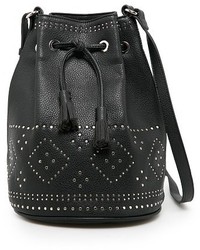 Black Embellished Leather Bucket Bag