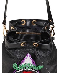 Embellished Grained Leather Bucket Bag