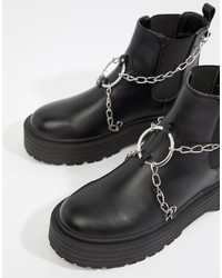 Public Desire Locked Black Chain Detail Chunky Boots Pu