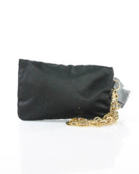 Lanvin Black Satin Embellished Chain Handle Jeweled Clutch