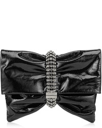 Jimmy Choo Chandram Black Wet Look Patent Clutch Bag With Maxi Crystal Bracelet