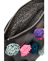 Loeffler Randall Pompom Embellished Leather Pouch Black