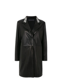 Black Embellished Leather Coat