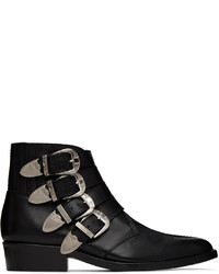 Black Embellished Leather Cowboy Boots
