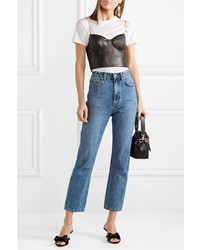 Miu Miu Cropped Embellished Leather Bustier Top