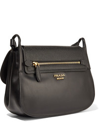 Prada Messenger Embellished Leather Shoulder Bag Black