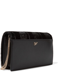 Diane von Furstenberg Soire Embellished Velvet And Leather Shoulder Bag Black