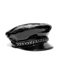 Black Embellished Leather Flat Cap