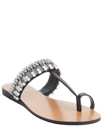 Badgley Mischka Beige Leather Jewel And Studded Kaitlyn Thong Sandals