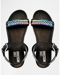 Love Moschino Black Chain Detail Flat Sandals