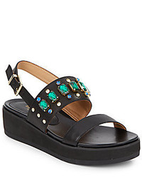 Isaac Mizrahi Bling Jewel Detail Platform Wedge Leather Sandals
