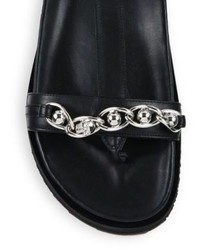 Alexander McQueen Chain Trim Leather T Strap Sandals