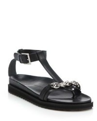 Alexander McQueen Chain Trim Leather T Strap Sandals