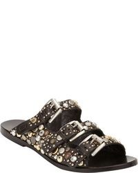 Collection Privée? Collection Prive Embellished Triple Buckle Flat Sandals