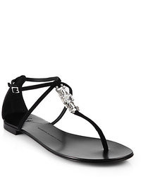 Giuseppe Zanotti Crystal Embellished Suede T Strap Sandals