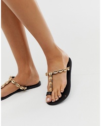 ASOS DESIGN Fawn Premium Leather Shell Toe Loop Sandals
