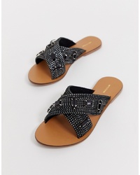 PrettyLittleThing Flat Sandals With Embellisht In Black
