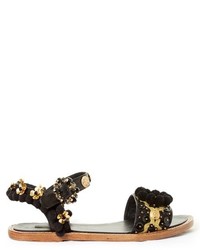 Dolce & Gabbana Pompom Embellished Leather Sandals
