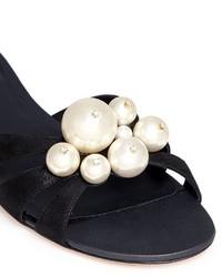 Rene Caovilla Ren Caovilla Wendy Faux Pearl Brushed Leather Slip On Sandals