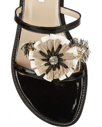 Oscar de la Renta Wissy Embellished Patent Leather Sandals