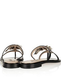 Oscar de la Renta Wissy Embellished Patent Leather Sandals