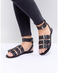 ASOS DESIGN Fonzy Leather Studded Gladiator Sandals