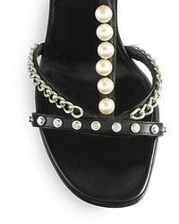 Saint Laurent Alice Embellished Leather T Strap Sandals