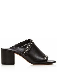 Pour La Victoire Amela Embellished Leather Block Heel Slide Sandals