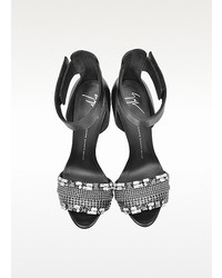 Giuseppe Zanotti Black Leather Embellished Ankle Strap Sandal