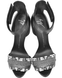 Giuseppe Zanotti Black Leather Embellished Ankle Strap Sandal