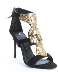 Giuseppe Zanotti Black Suede Metal And Turquoise Embellished Strappy Sandals