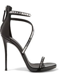 Giuseppe Zanotti Calliope Embellished Suede And Patent Leather Sandals Black