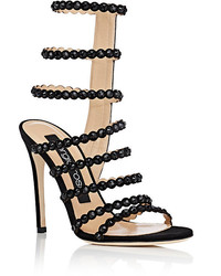 Sergio Rossi Crystal Embellished Suede Multi Strap Sandals