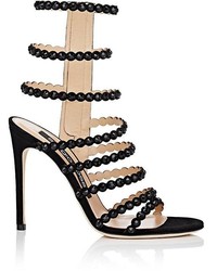 Sergio Rossi Crystal Embellished Suede Multi Strap Sandals