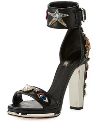 Alexander McQueen Embellished Leather Ankle Wrap Sandal Blackmulti