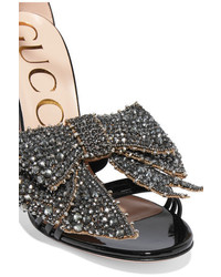 Gucci Embellished Patent Leather Sandals Black