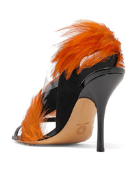 Dries Van Noten Feather Embellished Pvc And Leather Sandals
