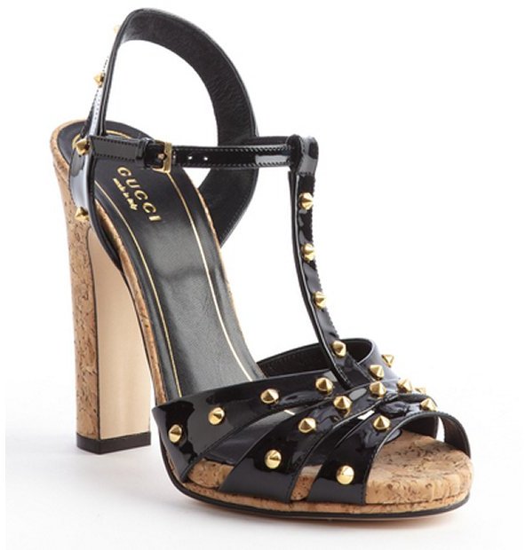 Gucci Black Patent Leather Studded Jacquelyne T Strap Sandals | Where