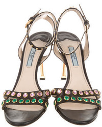 Prada Jewel Embellished Leather Sandals