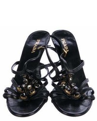 Prada Leather Crystal Embellished Sandals