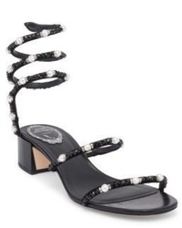 Rene Caovilla Pearl And Crystal Ankle Wrap Sandals