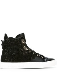 Black Embellished Leather High Top Sneakers