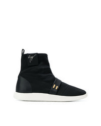 Black Embellished Leather High Top Sneakers