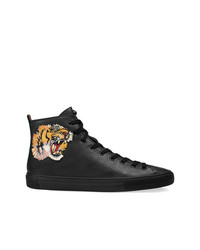 Gucci Leather High Top Sneaker With Tiger