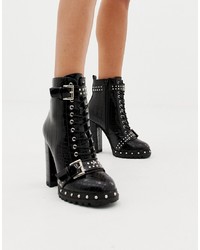 PrettyLittleThing Heeled Croc Boots In Black