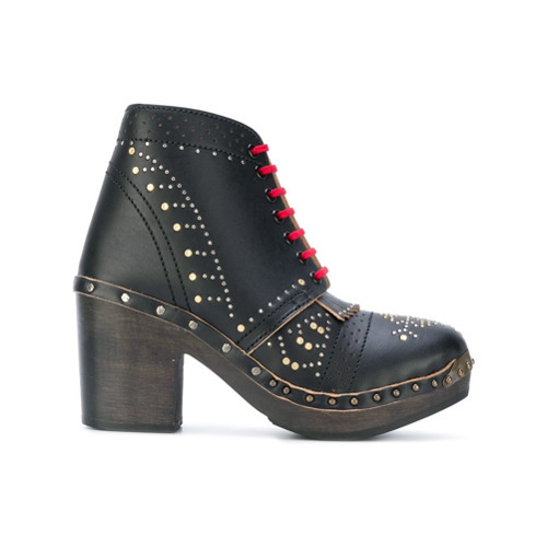 Burberry Riveted Leather Heeled Clog Boots, $502 | farfetch.com 