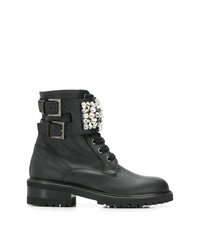 Via Roma 15 Crystal Embellished Lace Up Boots