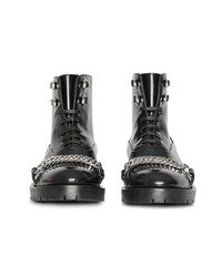 Burberry Link Detail Leather Lace Up Ankle Boots