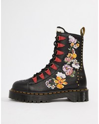Dr. Martens Nyberg Black Leather Embroidered Chunky Flatform Boots