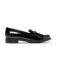 Tod's Fringed Embellished Glossed Leather Loafers